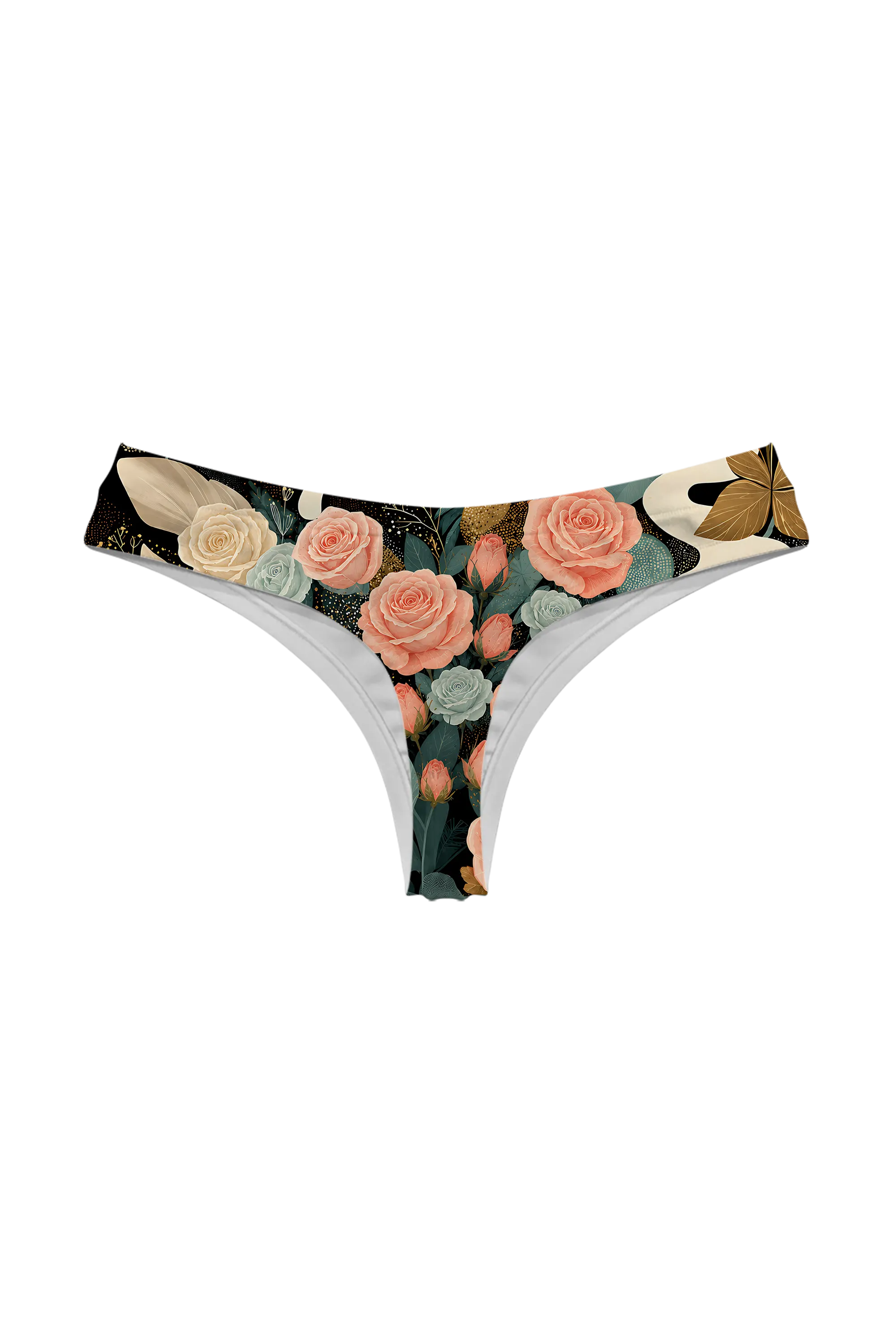 Ivory Cat and Roses thong panty, back view