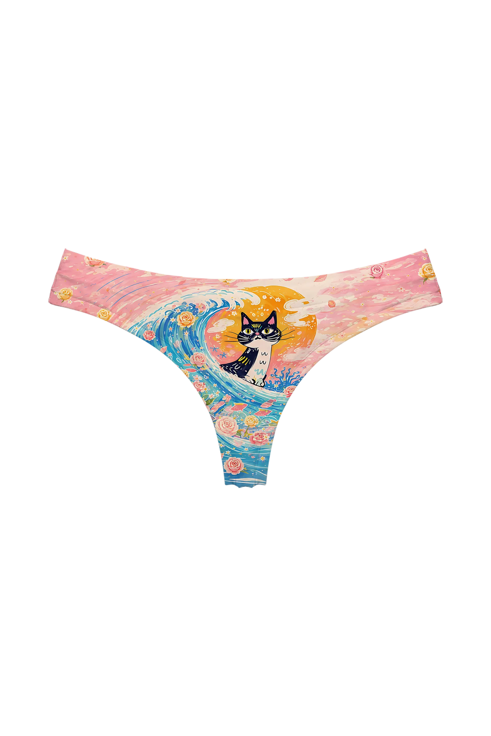Ocean Wave Cat thong panty, front view