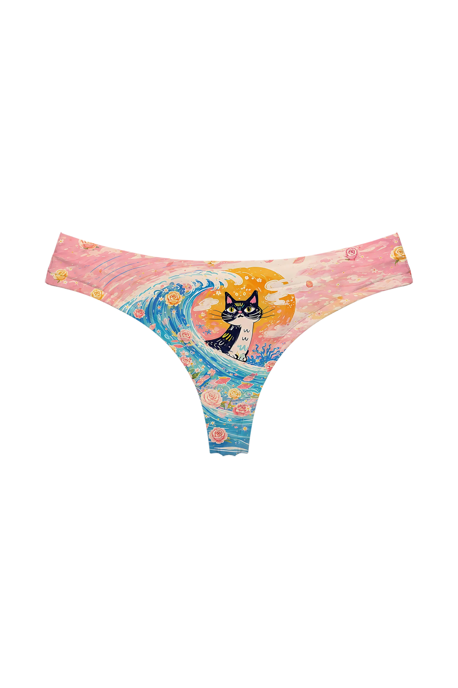 Ocean Wave Cat thong panty, front view