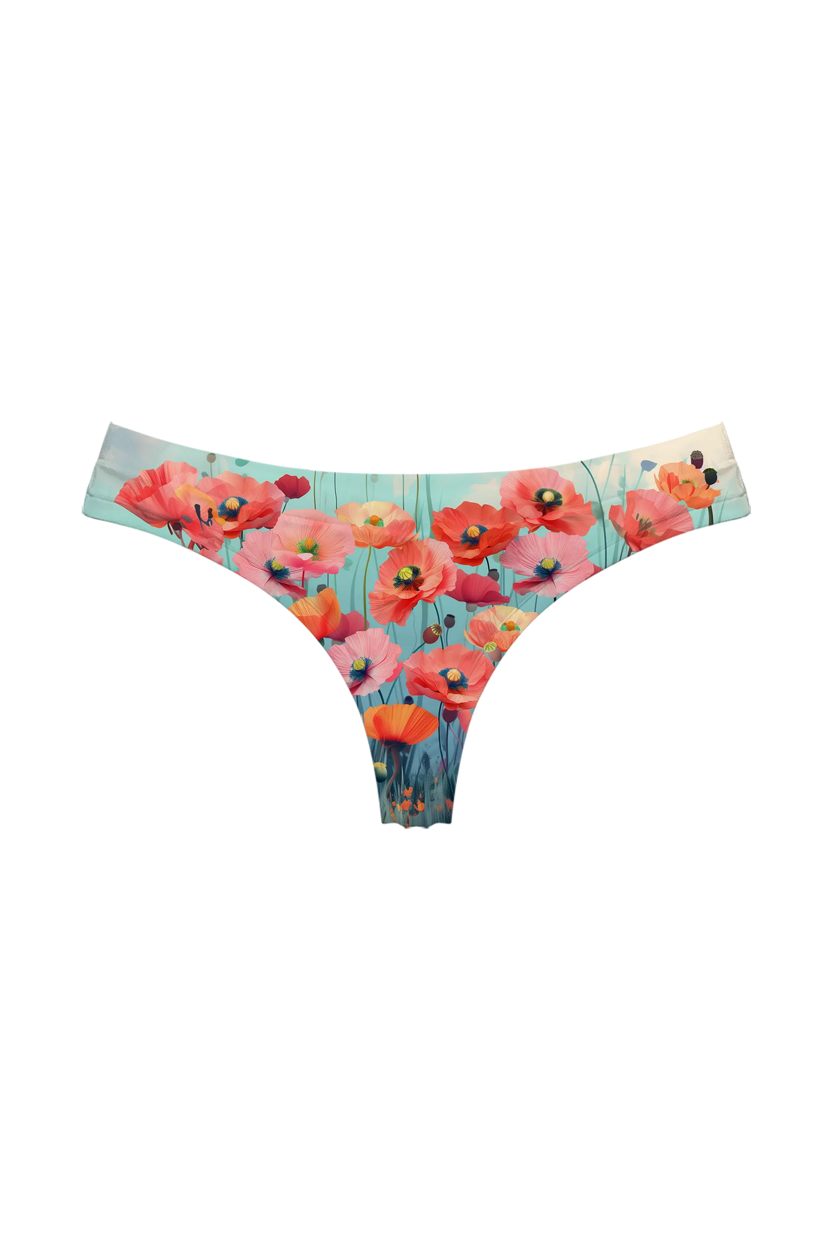 Misty Pastel Poppies thong, front view