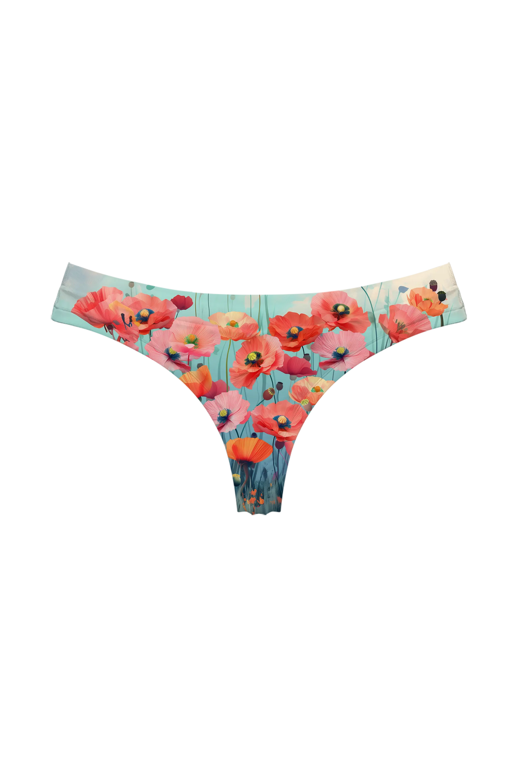 Misty Pastel Poppies thong, front view