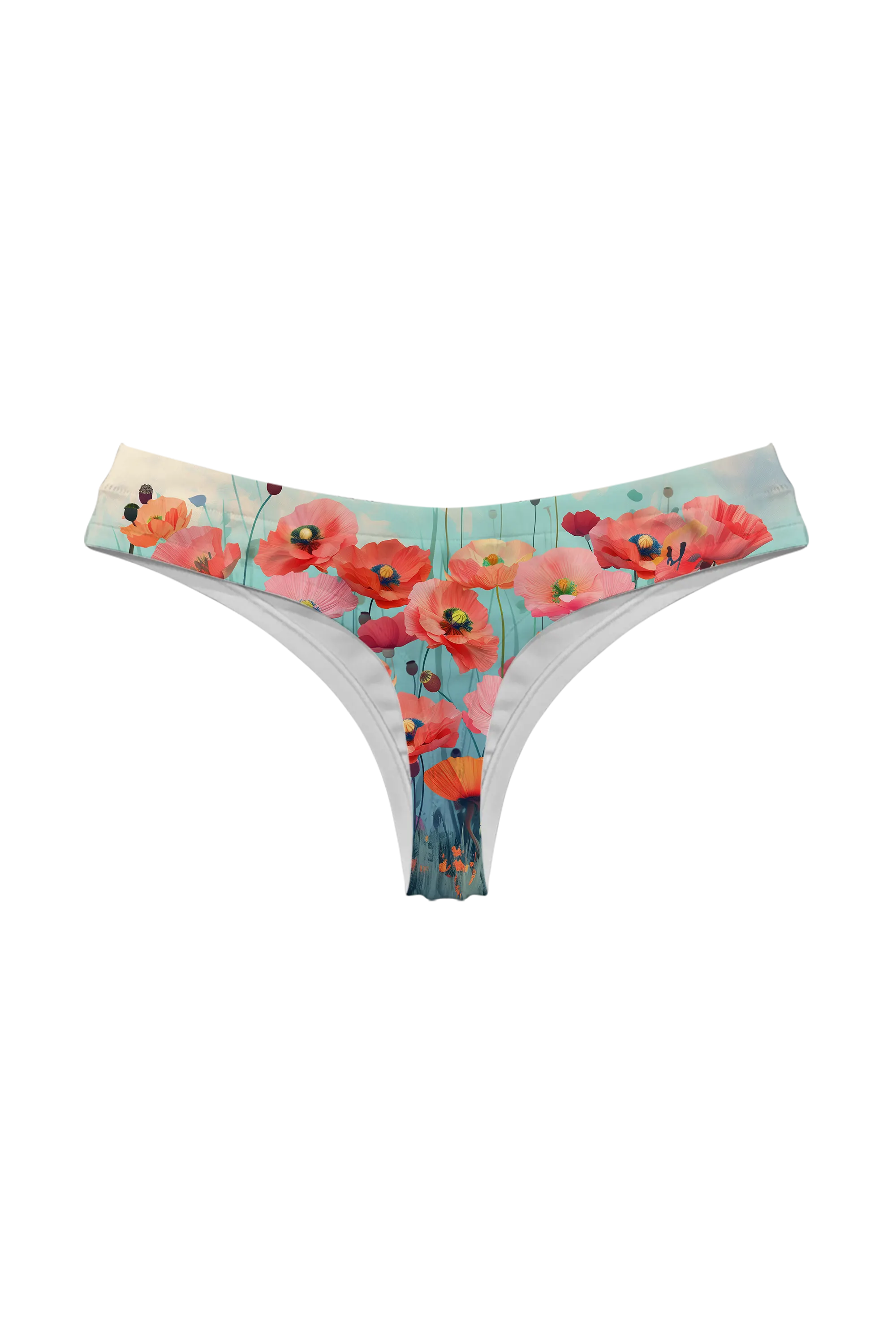 Misty Pastel Poppies thong, back view
