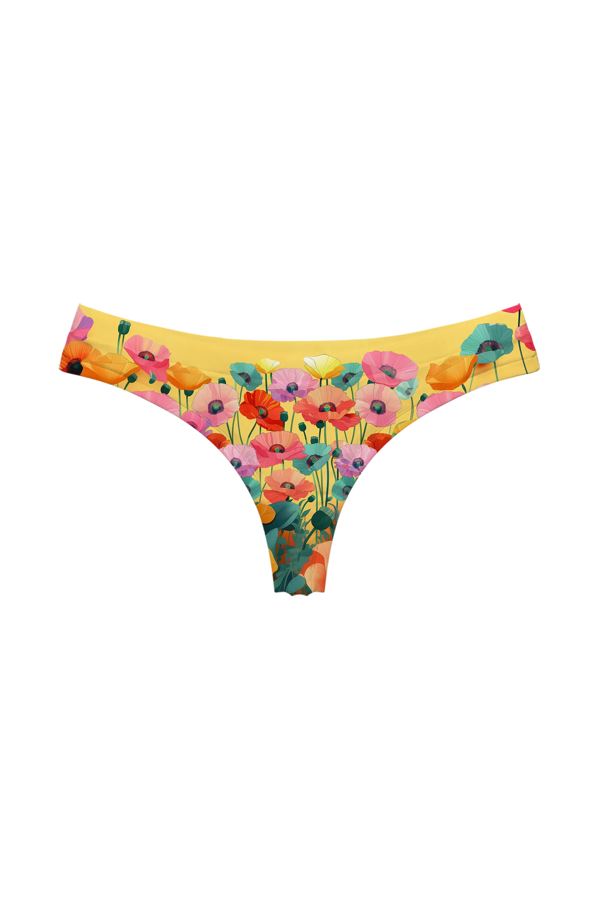Poppies on Gold thong, front view