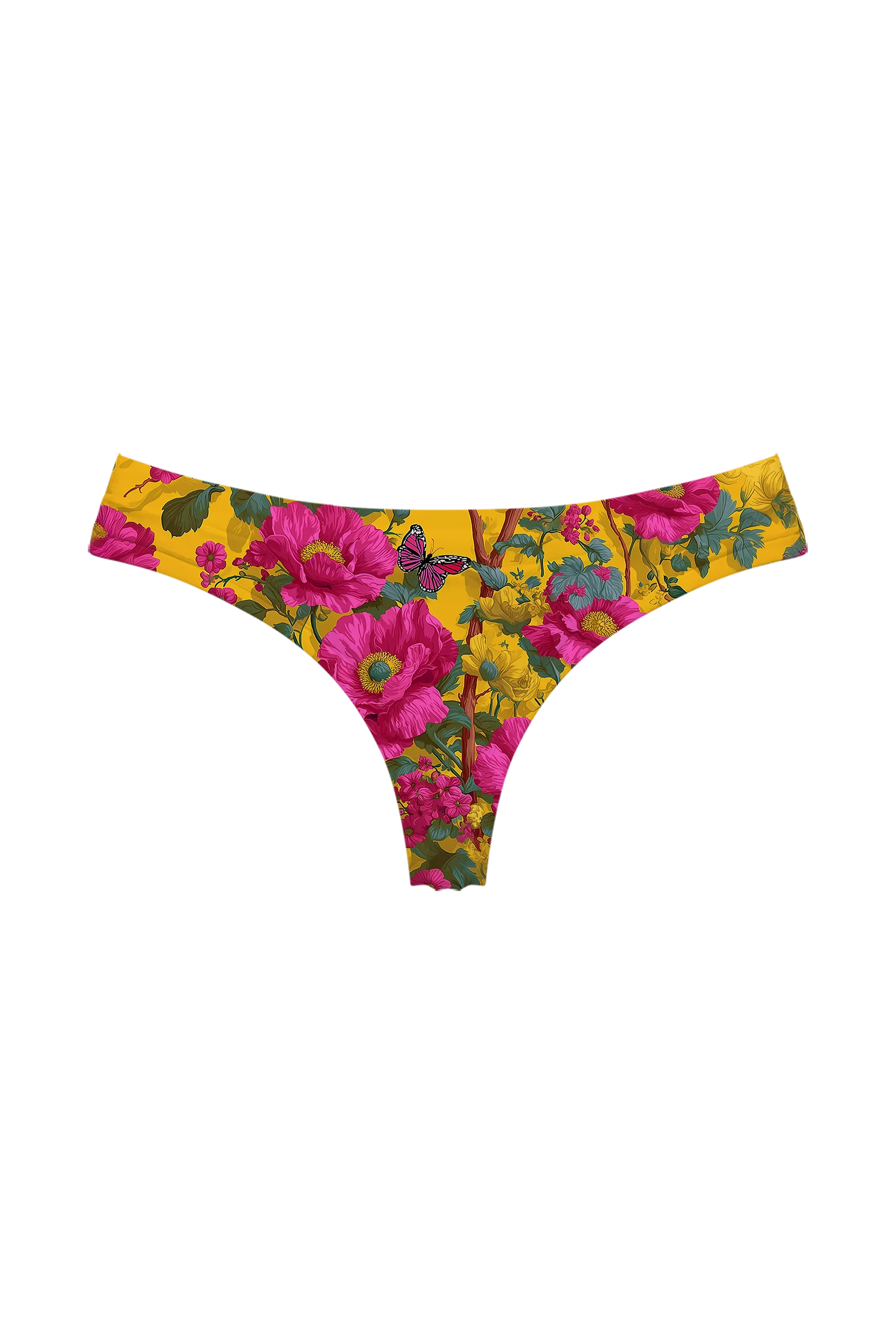 Magenta Butterfly Chintz thong, front view