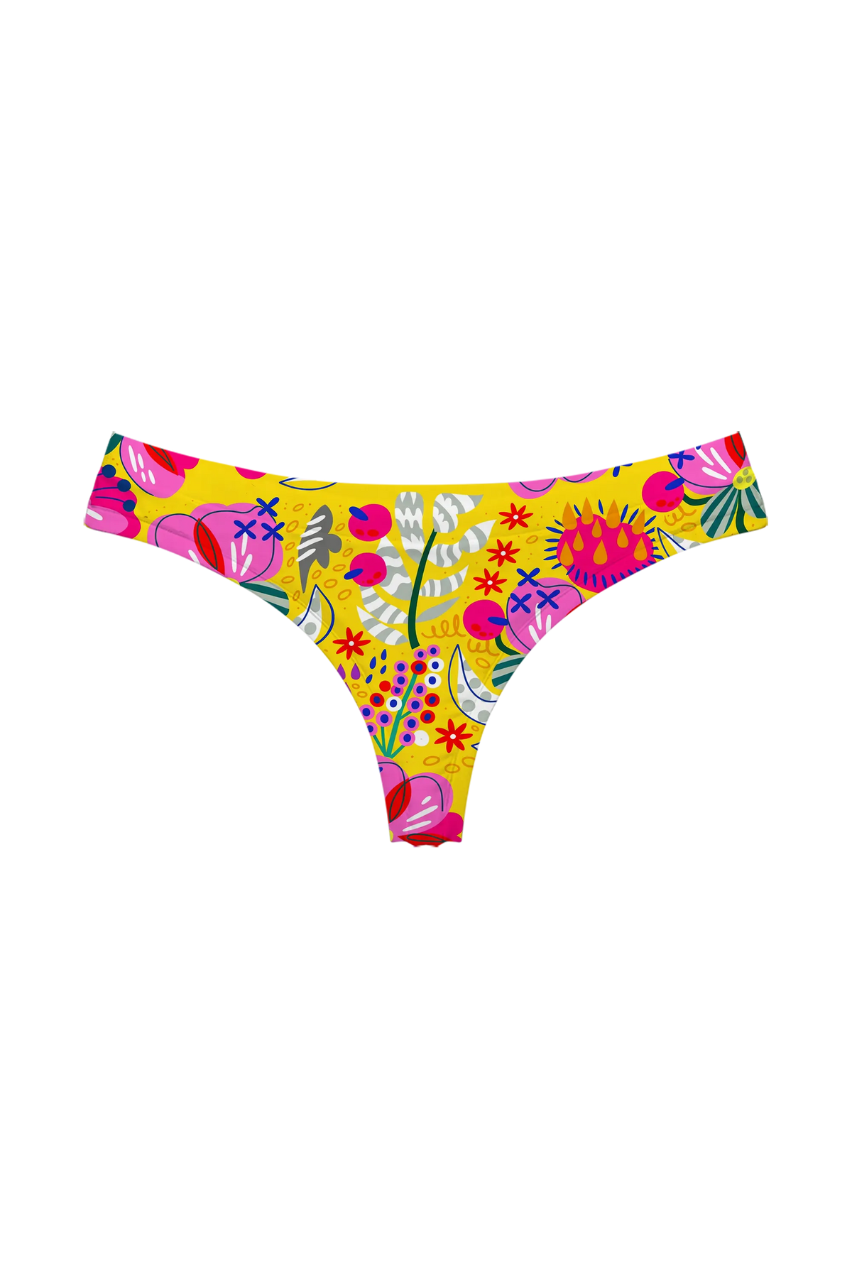 Pink Blossom on Yellow thong, front view