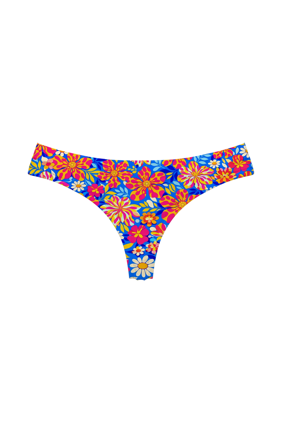 Ditsy Bloom Blue thong, front view