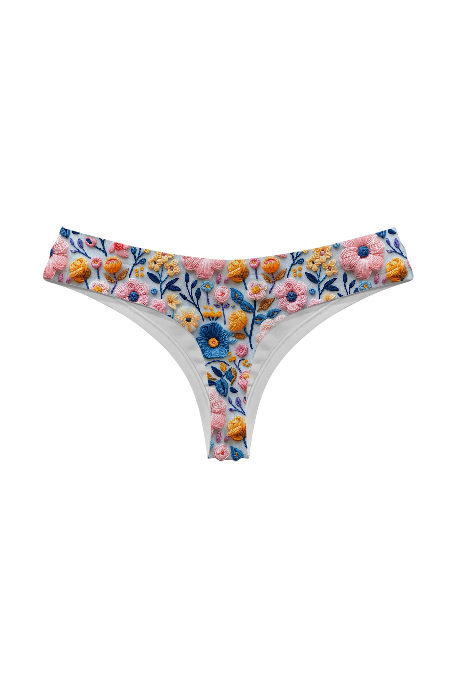 Embroidered Spring Meadow thong, back view