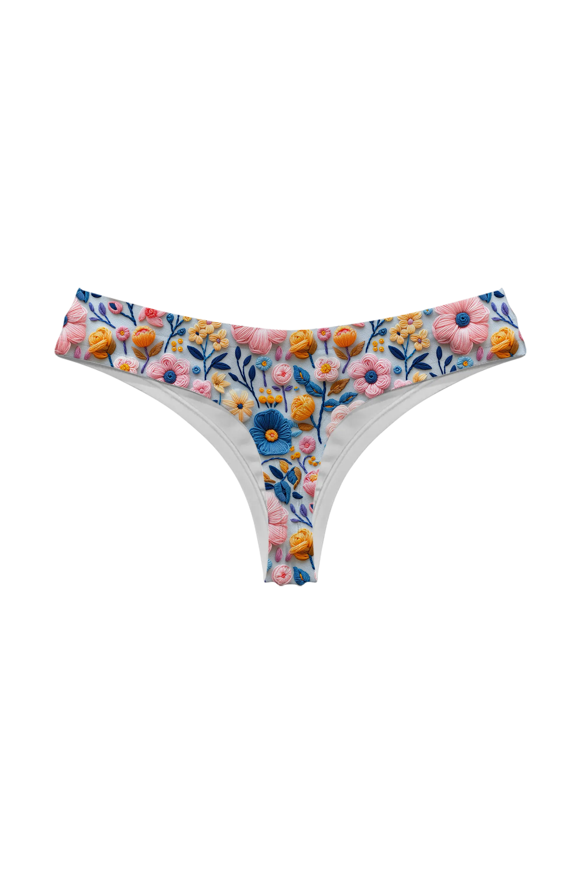 Embroidered Spring Meadow thong, back view